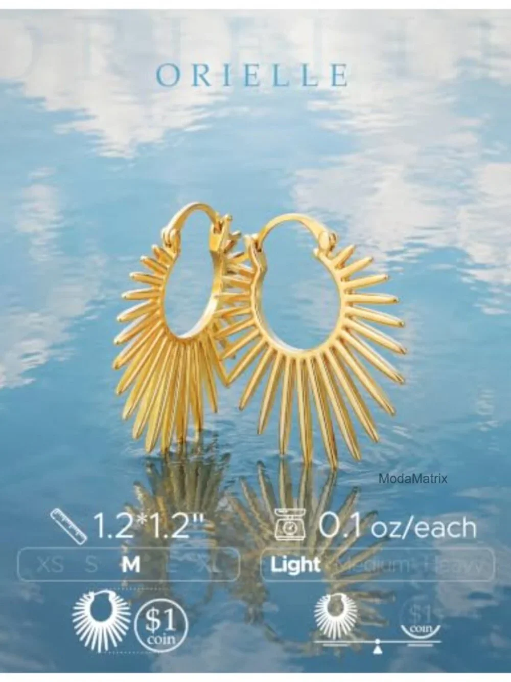 18K Gold Plated Statement Hoop Earrings Hypoallergenic Non Tarnish Sunburst